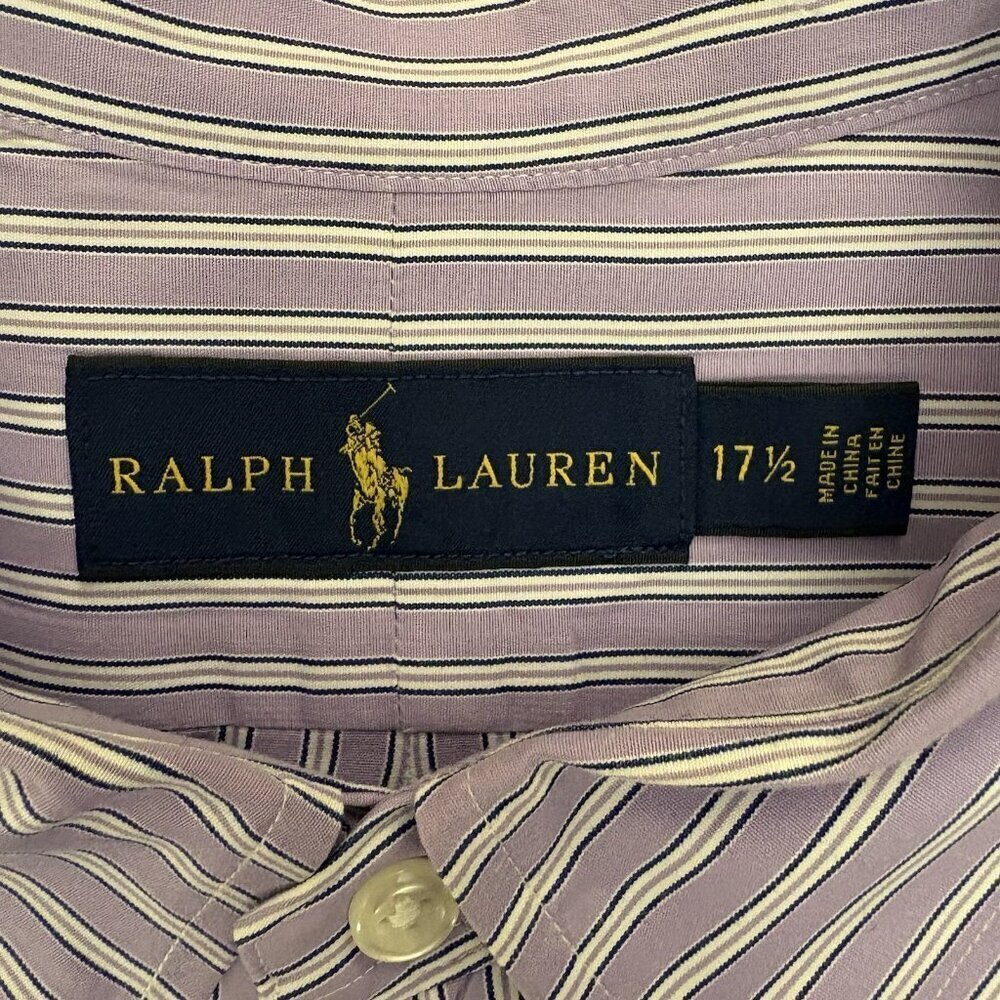 Ralph Lauren Men's Button Down Shirt Size 17.5 Purple Striped Long Sleeves EUC - Picture 10 of 11